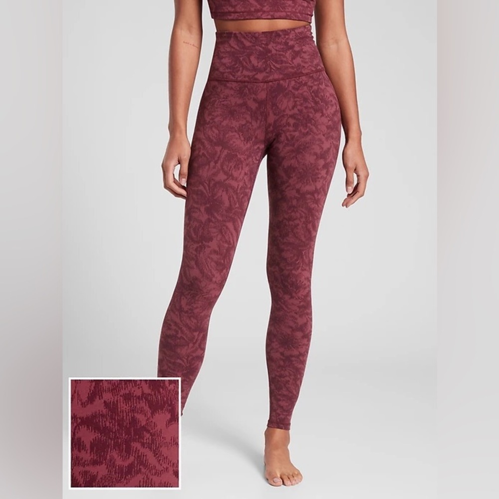 Athleta Elation Textured Tight Frosted Floral Cranberry High Rise Leggings